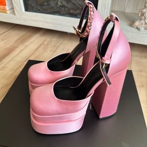 New! Versace satin platform heels.